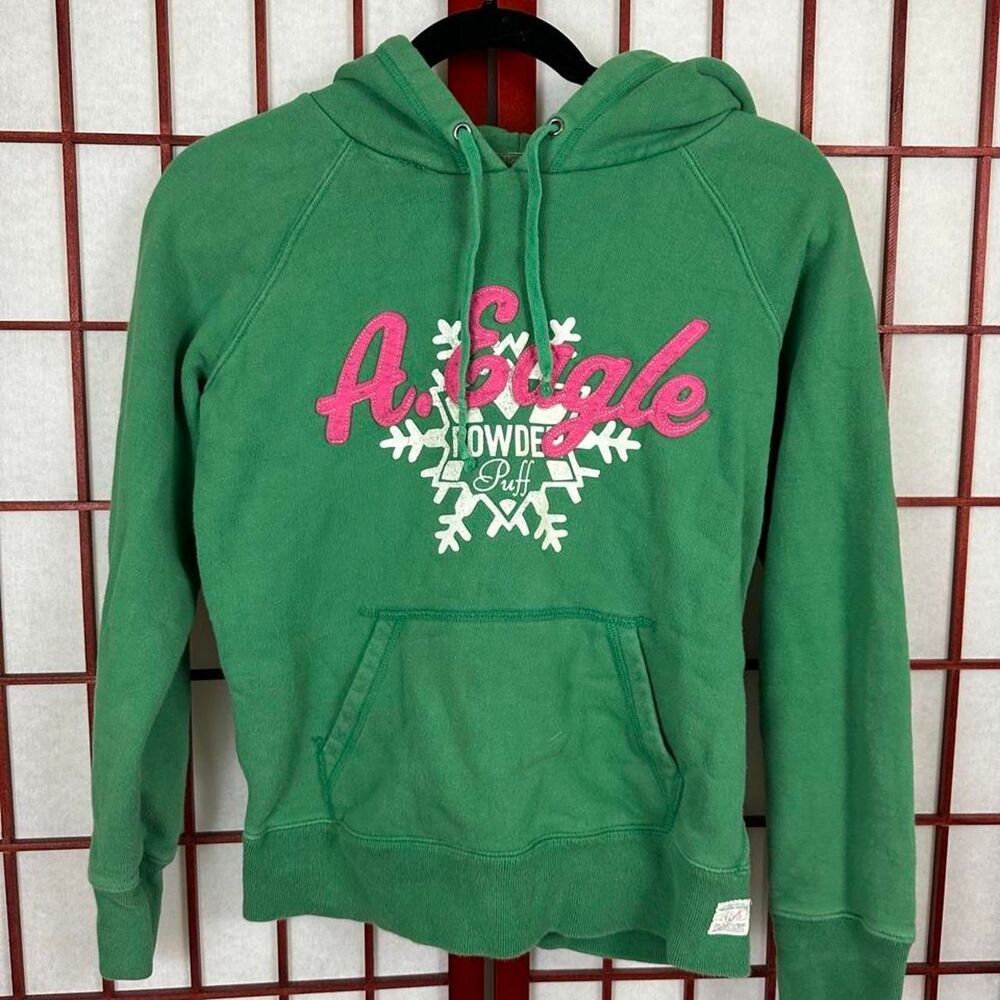 Y2K American Eagle Green Powder Puff Graphic Hoodie Small